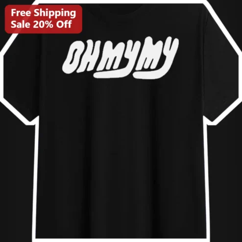 OHMYMY Tee Retro Script Logo Black Graphic T-Shirt Indie Rock Band Merch Style