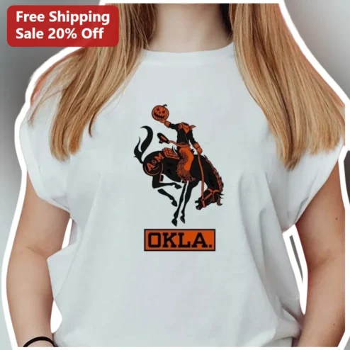 OKLA. Headless Horseman Halloween Graphic Tee for Men Oklahoma State Cowboys Fan Gear available at our Chicago, Illinois warehouse