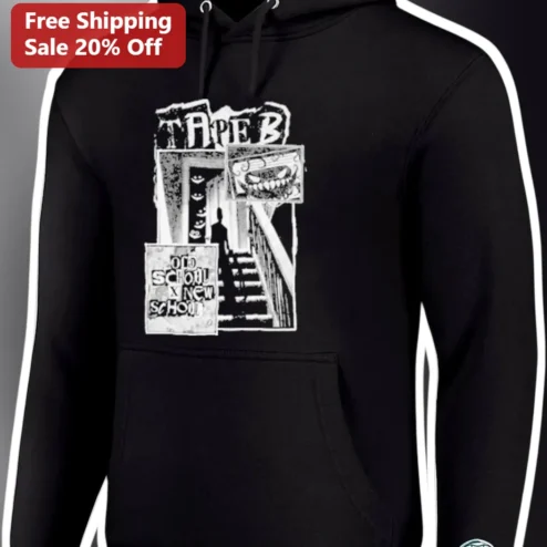 Old School New School TAPE B Hoodie Retro Hip Hop Cassette Tape Graphic Pullover