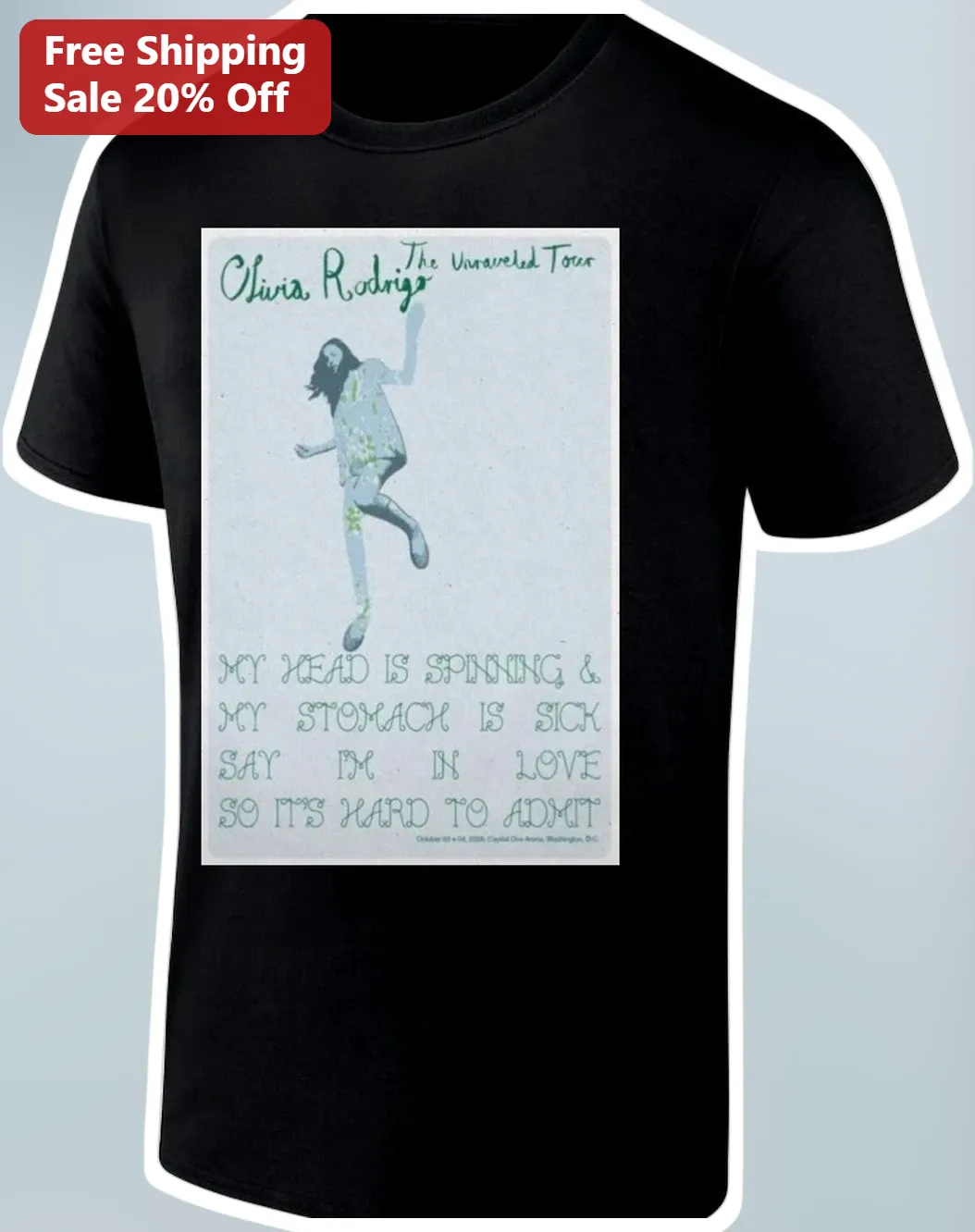 Olivia Rodrigo The Unraveled Tour Tee My Head Is Spinning Stomach Sick Vintage Concert Merch Shirt