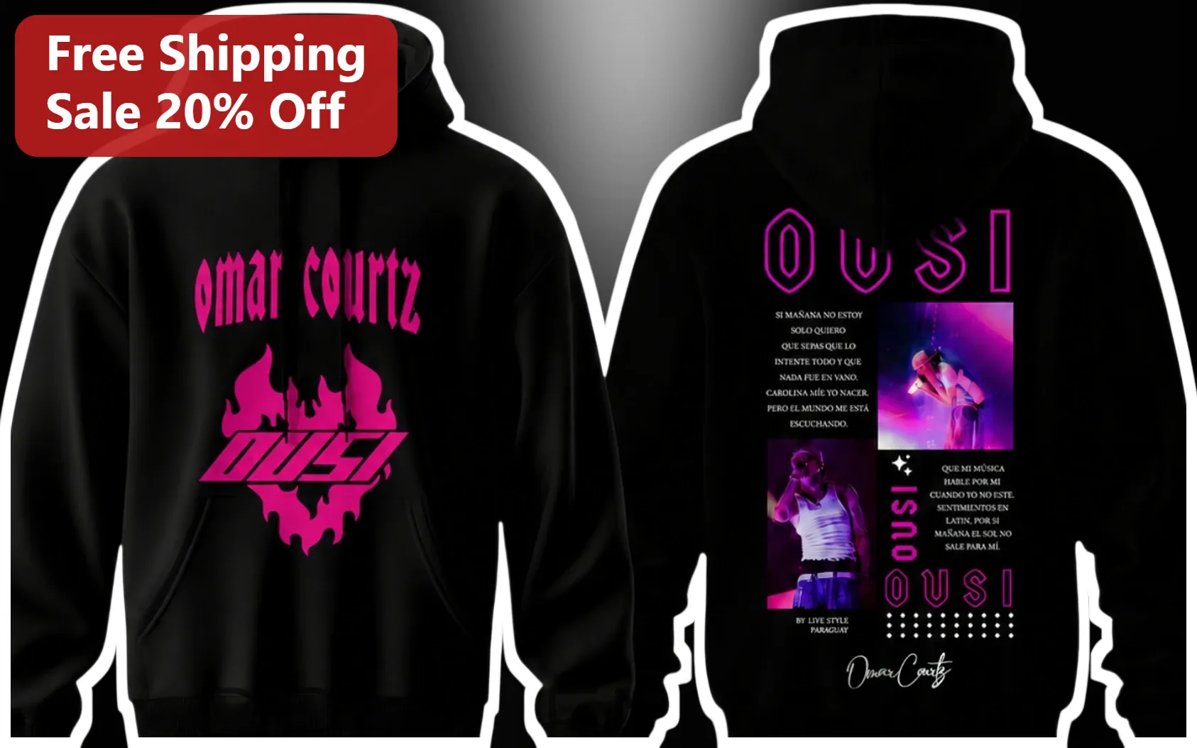 Omar Courtz OUSI Hoodie Black Pullover Urban Streetwear Fan Merch