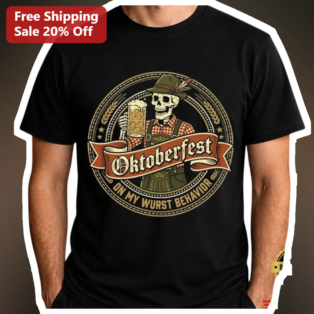On My Wurst Behavior Oktoberfest Skeleton Beer Tee Funny German Pun Gift