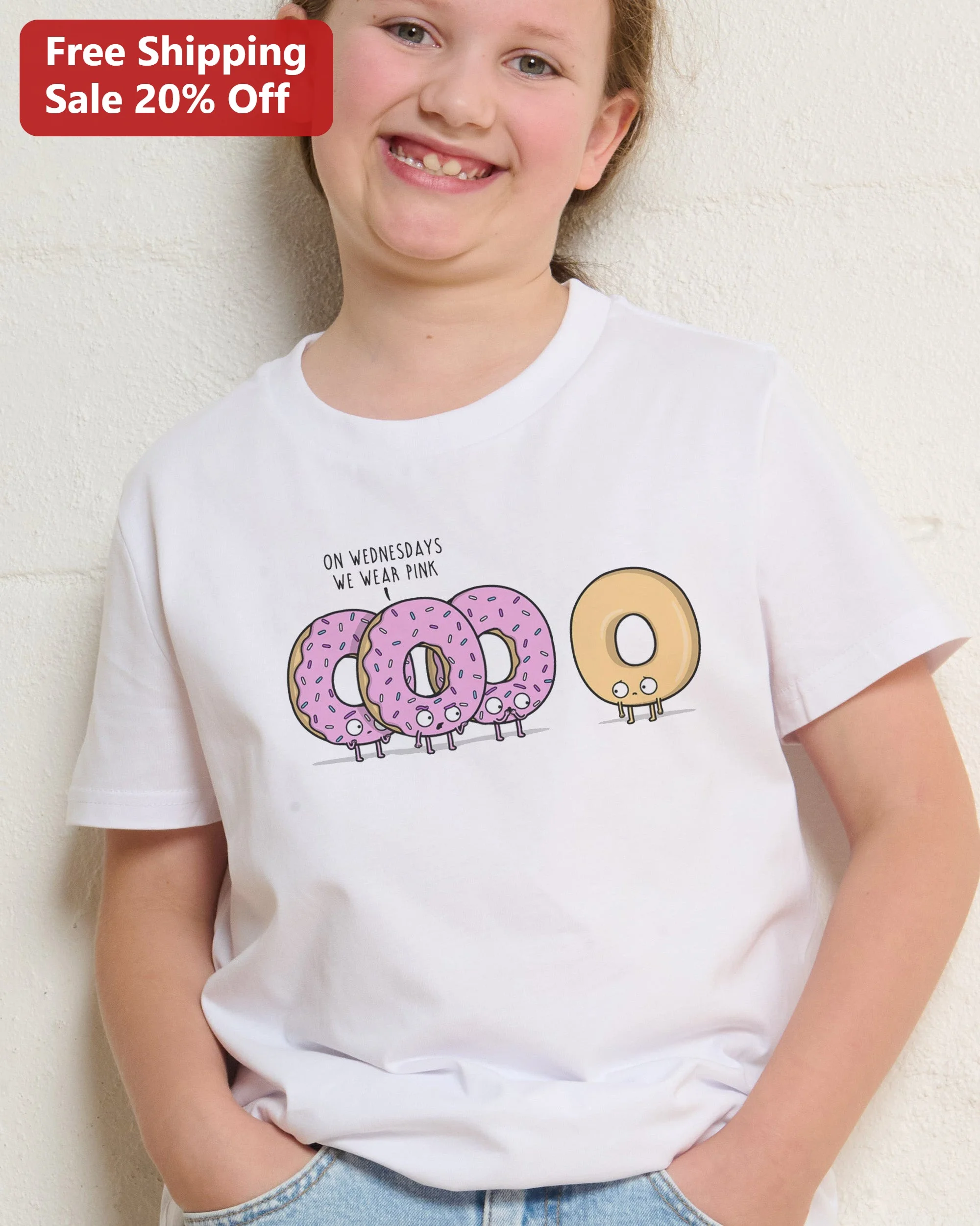 On Wednesdays We Wear Pink Cute Donut Graphic Tee for Girls Kids