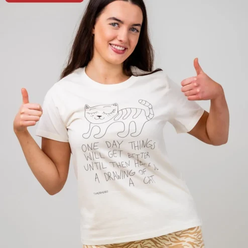 One Day Things Will Get Better Cat Drawing Tee Hope Quote Comfort Gift on a hanger, ready to ship from Chicago, Illinois
