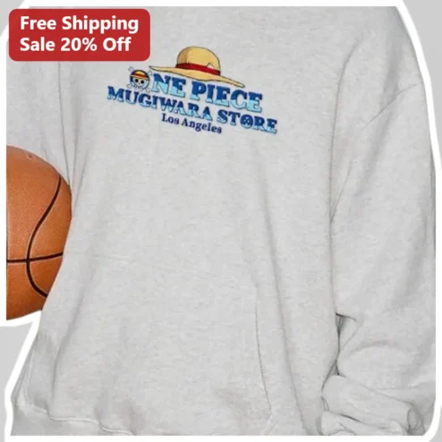One Piece Mugiwara Store Los Angeles Sweatshirt Straw Hat Pirates Luffy Anime Merch available at our Chicago, Illinois warehouse