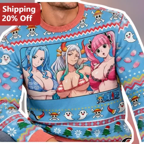 One Piece Sweatshirt Ugly Christmas Sweater Pattern Vivi Yamato Perona Anime Girls Holiday Gift