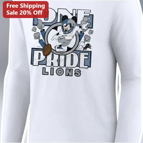 One Pride Lions Mickey Mouse Detroit NFL Long Sleeve Tee