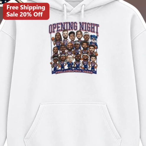 Opening Night Philadelphia 76ers Hoodie Joel Embiid Tyrese Maxey Team Roster Graphic Pullover available at our Chicago, Illinois warehouse