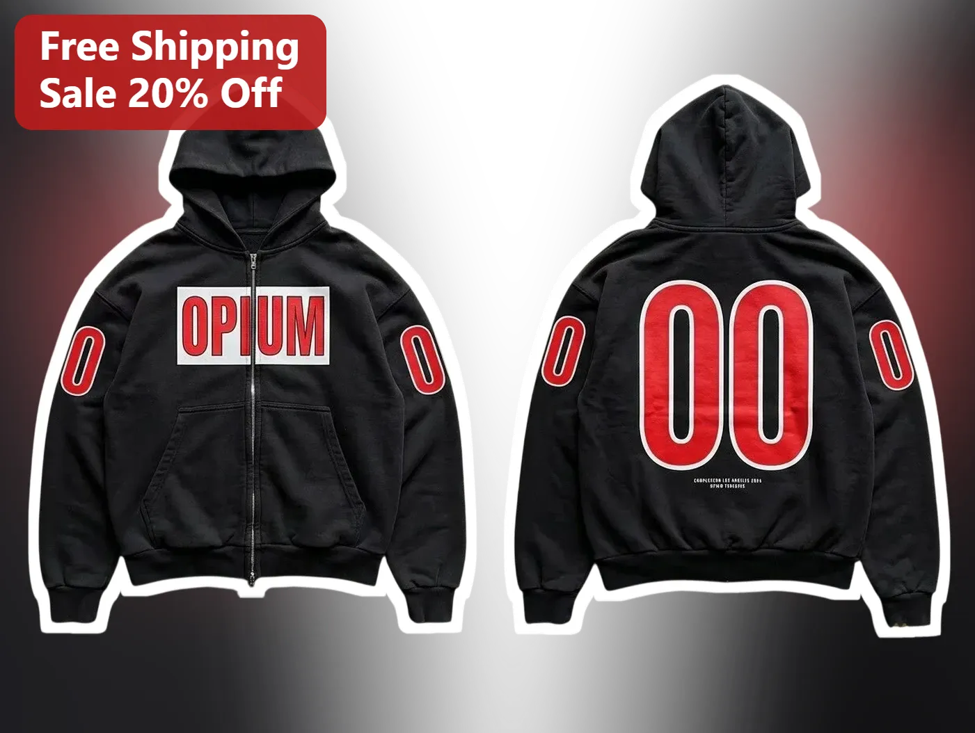 Opium Hoodie Zip Up Playboi Carti Style Streetwear Heavyweight Black Graphic Sweatshirt
