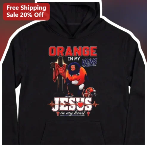Orange In My Veins Jesus In My Heart Syracuse Orange Mascot Hoodie available at our Chicago, Illinois warehouse