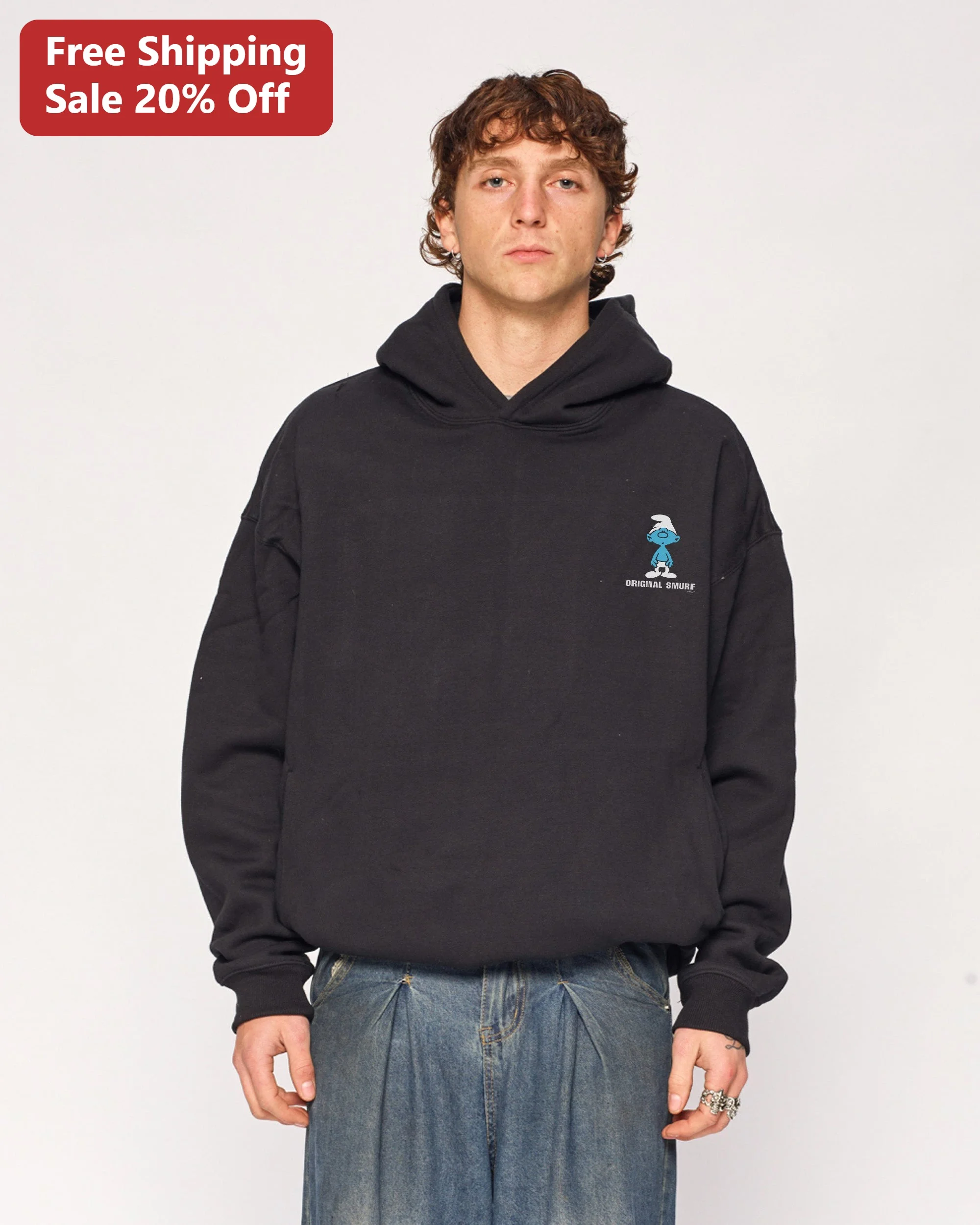 Original Smurf Hoodie Black Retro Cartoon Character Pullover For Men Women Unisex