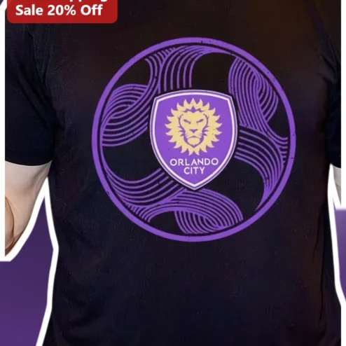 Orlando City Soccer Tee Black Purple Lion Crest Graphic Shirt for MLS Fans