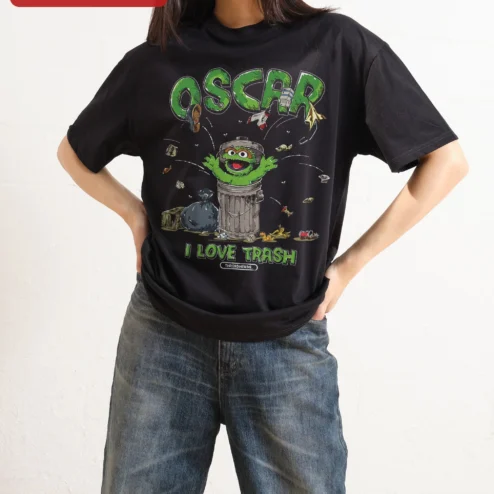 Oscar I Love Trash Tee Oscar the Grouch Graphic T-Shirt Sesame Street Fan Gift
