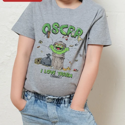 Customer in Chicago, Illinois wearing Oscar I Love Trash Tee Oscar The Grouch Sesame Street Vintage Cartoon Graphic T-Shirt