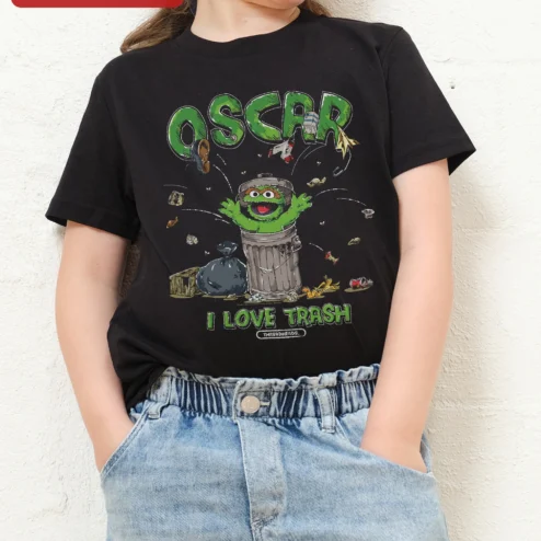 Oscar I Love Trash Tee Oscar The Grouch Sesame Street Vintage Cartoon Graphic T-Shirt