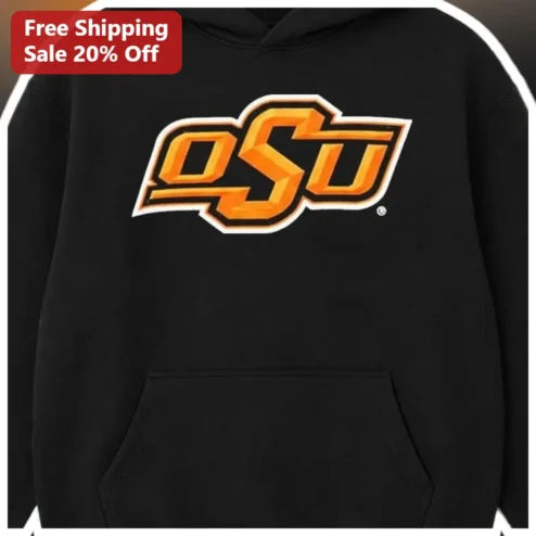 OSU Oklahoma State University Cowboys Interlocking Logo Black Pullover Hoodie