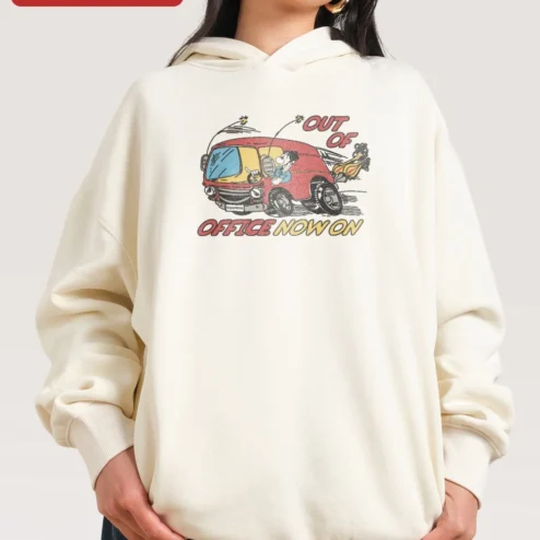 Out Of Office Now On Hoodie Retro Van Camping Humor Graphic Sweatshirt