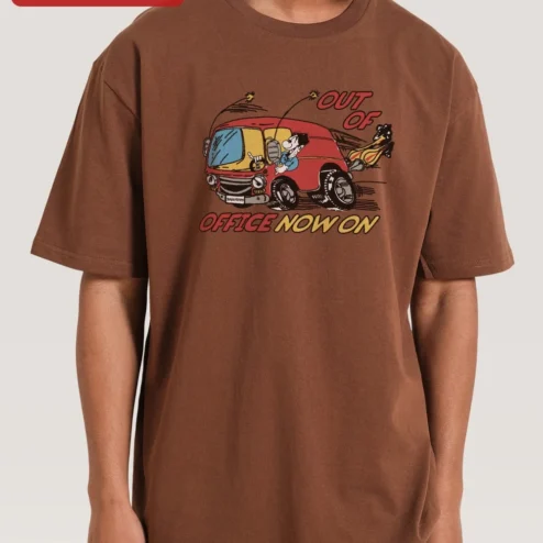 Out of Office Now On Retro Cartoon Van Graphic Tee Funny Remote Work Digital Nomad Shirt