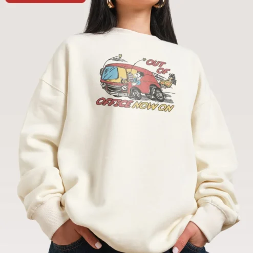 Out of Office Now Retro Van Cartoon Sweatshirt Funny Remote Work Gift