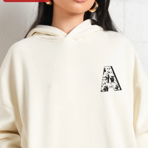 Oversized Cream Hoodie Personalized Monogram Vintage Face Collage Left Chest Graphic Women Streetwear