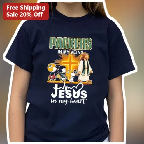 Packers In My Veins Jesus In My Heart Tee Green Bay Packers Fan Gift Christian Faith NFL Football Shirt