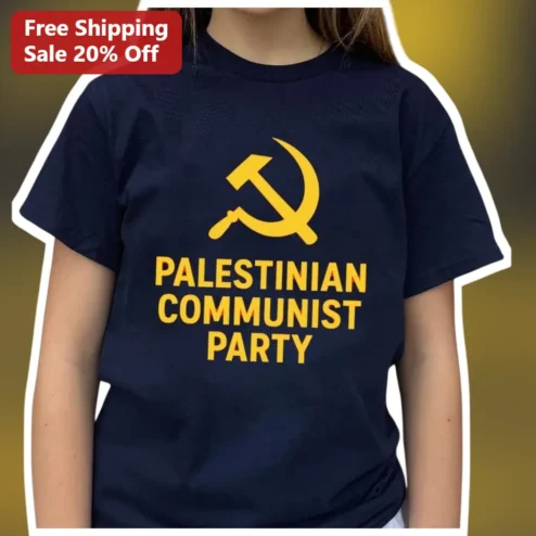 Palestinian Communist Party Tee Hammer and Sickle Political Solidarity Shirt for Leftist Activists available at our Chicago, Illinois warehouse