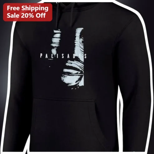 Palisades Hoodie Black Distressed Face Graphic Sweatshirt Minimalist Coastal Streetwear Apparel