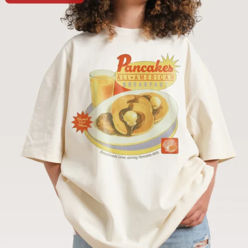 Pancakes All-American Breakfast Sweet Hot Mess Graphic Tee Retro Diner Style Funny Foodie Gift