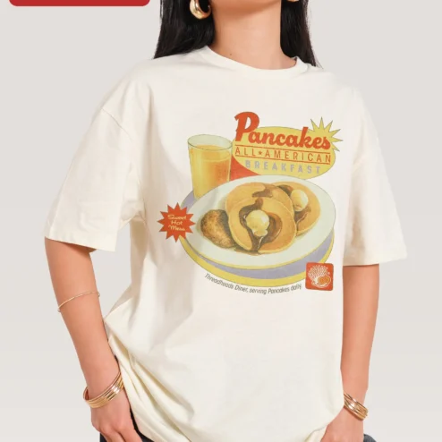 Pancakes ALL-AMERICAN BREAKFAST Sweet Hot Mess Tee Retro Diner Graphic Shirt for Foodies