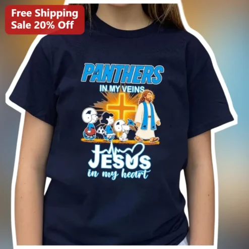 Panthers In My Veins Jesus In My Heart Tee Christian Faith NFL Fan Gift