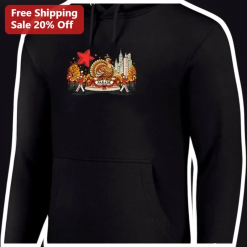 Parade Hoodie Thanksgiving Turkey Float Graphic Black Pullover Sweatshirt for Holiday Gift