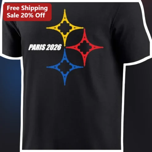 Paris 2026 Olympics Tee Summer Games French Flag Stars Graphic T-Shirt available at our Chicago, Illinois warehouse