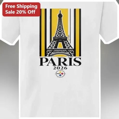 PARIS 2026 Steelers Fan Tee Black Gold Eiffel Tower Graphic Shirt