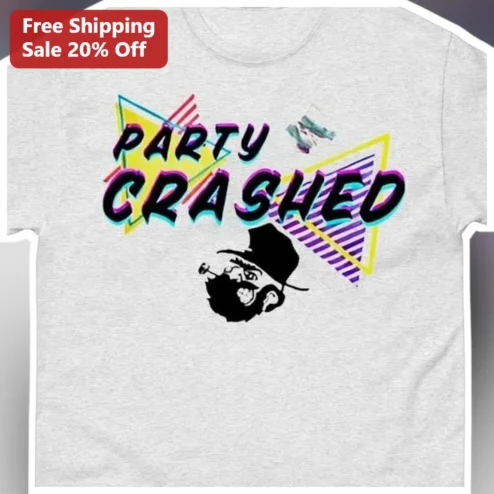 Party Crashed Tee Retro 80s Glitch Art Graphic T-Shirt for Men Women