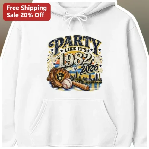 Party Like It's 1982 to 2026 Hoodie Retro Vintage Baseball Birthday Gift