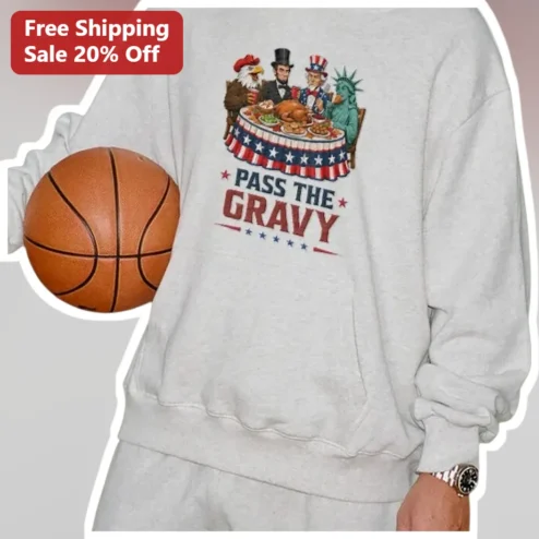 Pass The Gravy Basketball Thanksgiving Sweatshirt Funny Vintage American Icons Hoops Holiday Gift