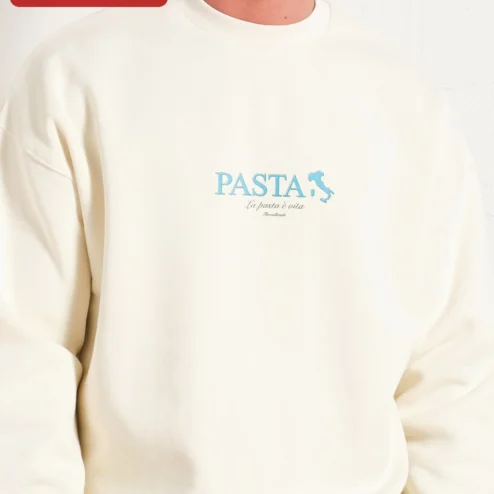 PASTA La pasta vita Sweatshirt Italian Food Lover Gift Graphic Crewneck for Men Women on a hanger, ready to ship from Chicago, Illinois