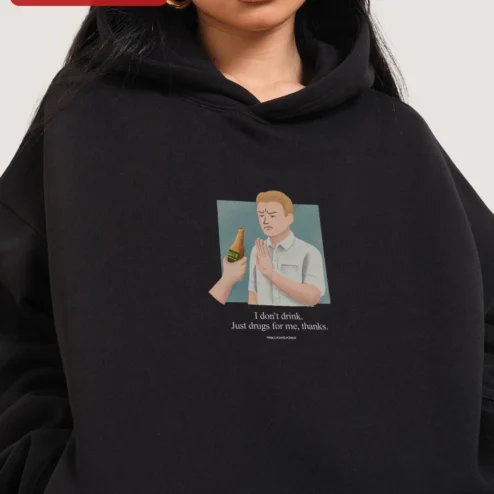 Patrick Bateman I Don't Drink Just Drugs For Me Thanks Graphic Hoodie American Psycho Streetwear Gift