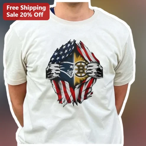 Patriots Bruins Superhero Tear Tee New England Patriots Boston Bruins NFL NHL Crossover Fan Shirt