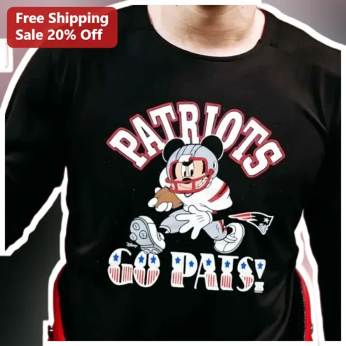 Patriots Go Pats Mickey Mouse Long Sleeve Shirt New England NFL Fan Gear