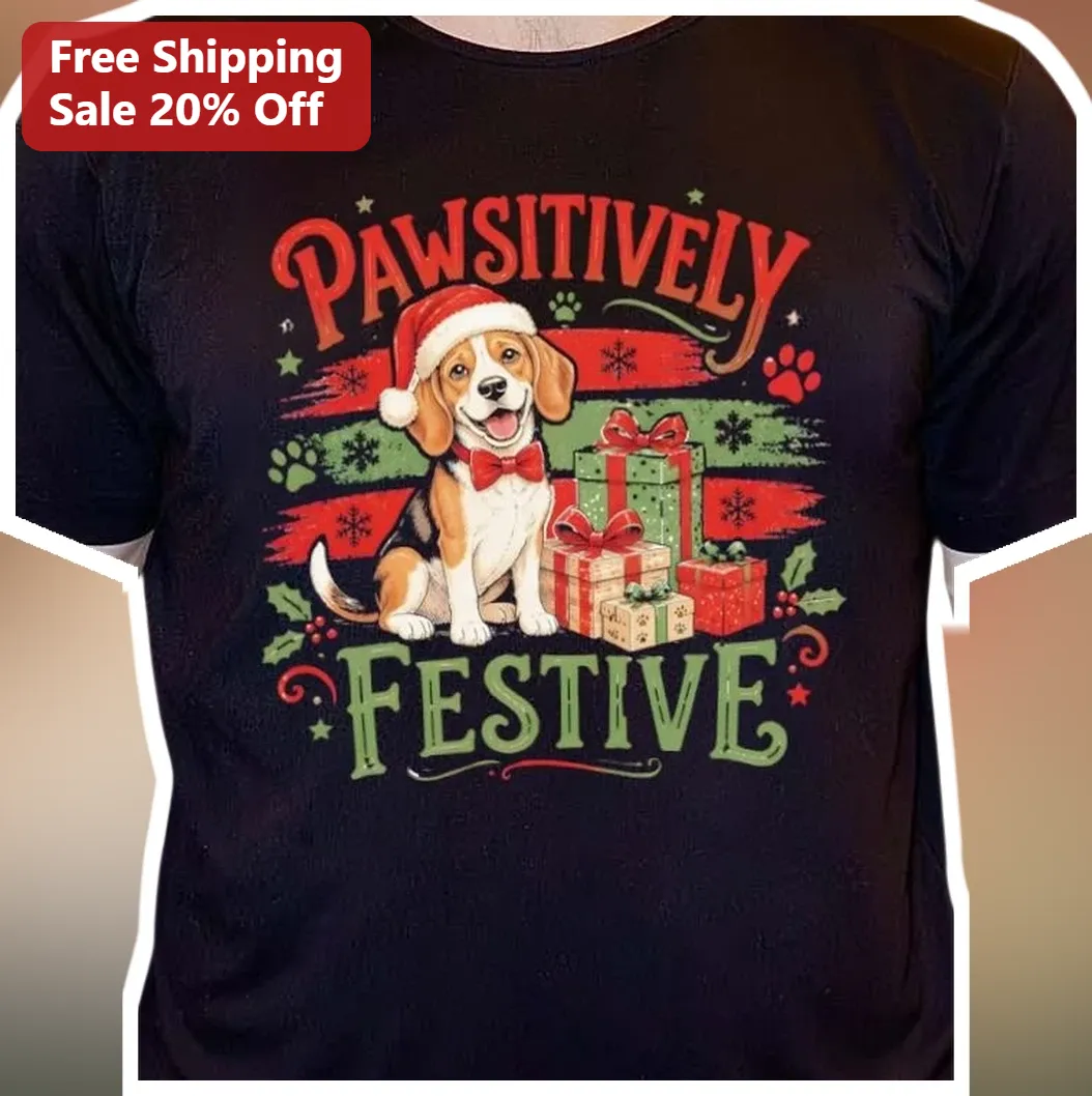 Pawsitively Festive Beagle Christmas Tee Funny Holiday Dog Mom Gift