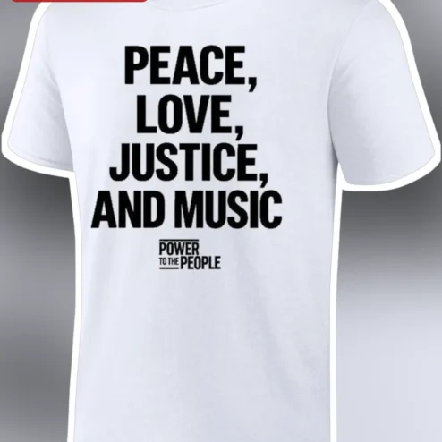 Peace Love Justice And Music Power To The People Tee Retro Protest Slogan Shirt Gift