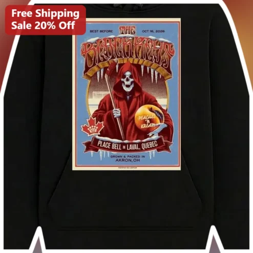 Peaches N' Kreme Place Bell Laval Quebec Hoodie Vintage Fruit Crate Label Grim Reaper Hockey Player Concert Merch Gift