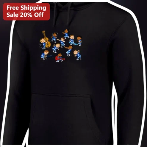Peanuts Band Graphic Hoodie Snoopy Charlie Brown Vintage Cartoon Pullover available at our Chicago, Illinois warehouse