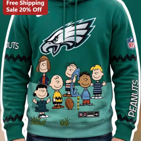 PEANUTS Philadelphia Eagles Football Hoodie Charlie Brown Snoopy NFL Fan Apparel
