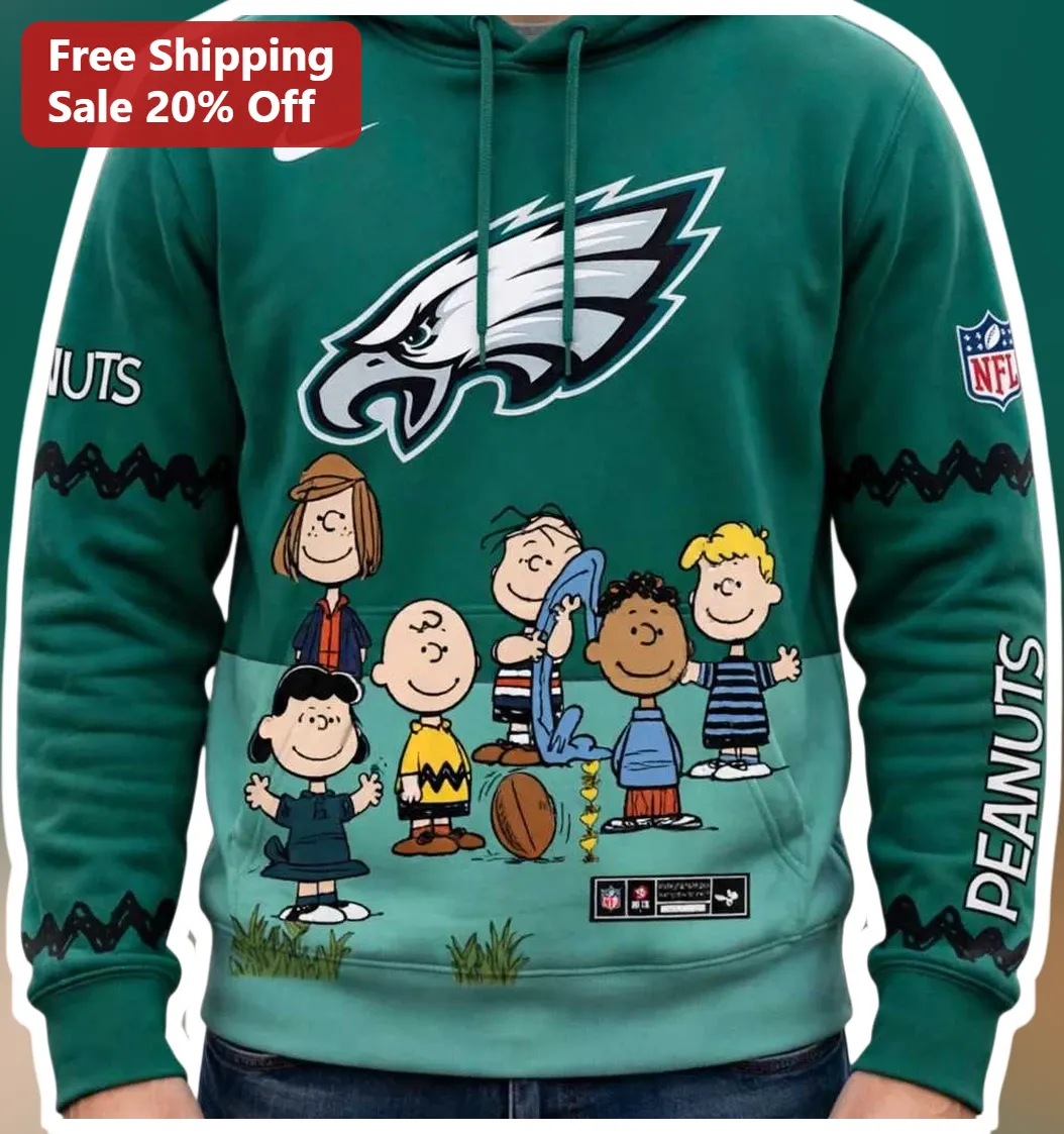 PEANUTS Philadelphia Eagles Football Hoodie Charlie Brown Snoopy NFL Fan Apparel