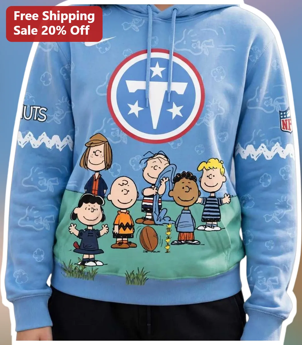 Peanuts Tennessee Titans Football Hoodie Charlie Brown Snoopy NFL Fan Gear Pullover