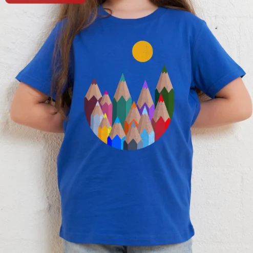 Pencil Mountain Art Teacher Tee Gift for Educators on a hanger, ready to ship from Chicago, Illinois
