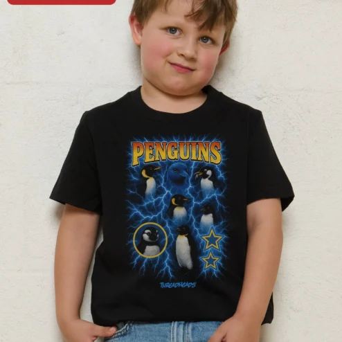 Penguins Graphic Tee for Kids Retro Rock Band Style Penguin Lover Gift