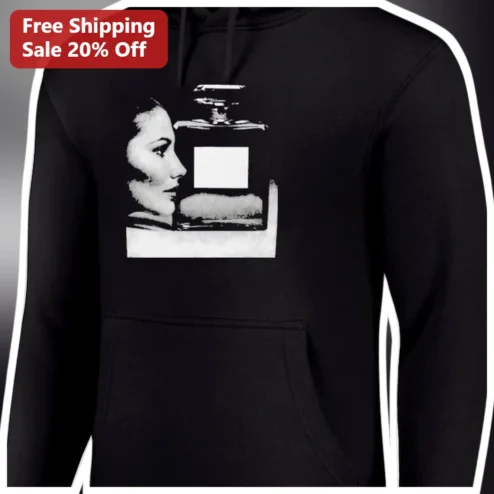 Perfume Bottle Silhouette Graphic Hoodie Noir Vintage Fragrance Art Pullover